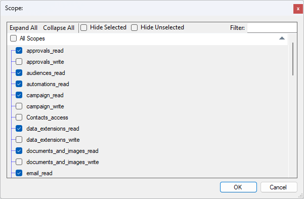 Salesforce Marketing Cloud Scope Selection